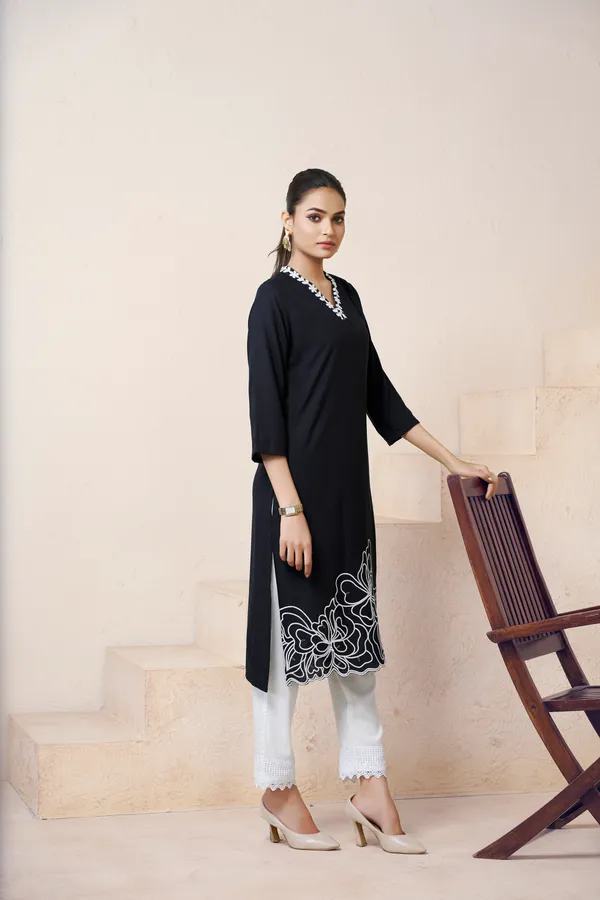 Black_Viscose_Rayon_Embroidery_Kurta_For_Women_&_Girls
