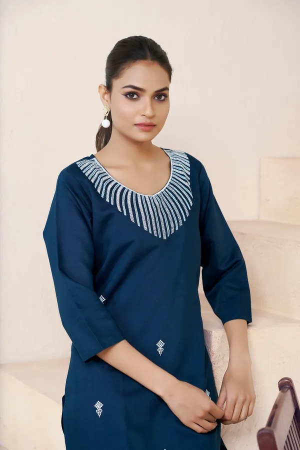 Blue_Viscose_Rayon_Embroidery_Kurta_For_Women_&_Girls