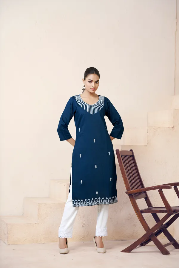 Blue_Viscose_Rayon_Embroidery_Kurta_For_Women_&_Girls