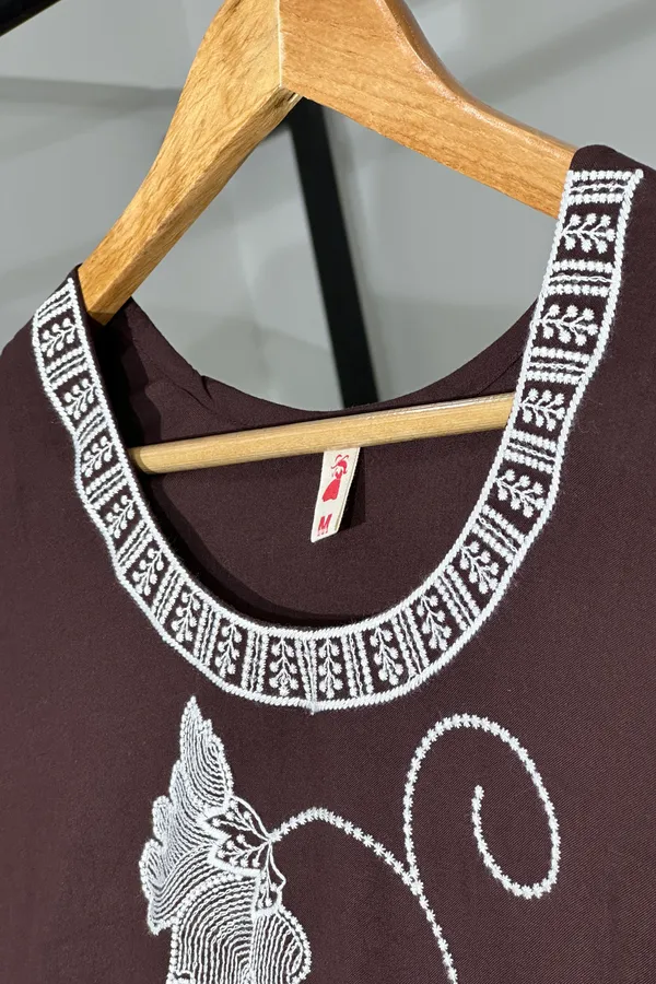Brown_Viscose_Rayon_Embroidery_Kurta_For_Women_&_Girls