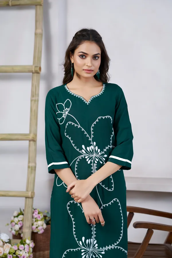 Green_Viscose_Rayon_Embroidery_Kurta_For_Women_&_Girls