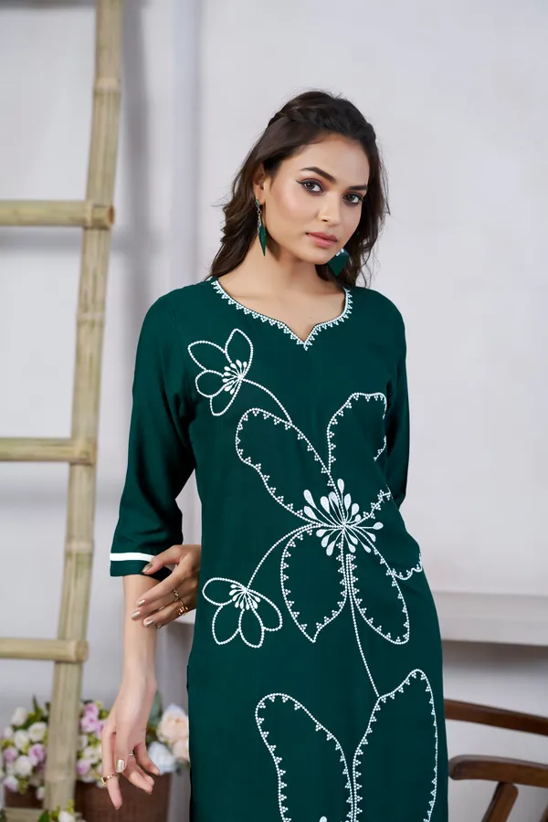 Green_Viscose_Rayon_Embroidery_Kurta_For_Women_&_Girls