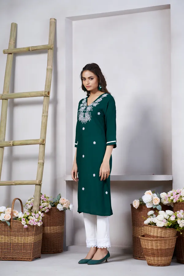 Green_Viscose_Rayon_Embroidery_Kurta_For_Women_&_Girls