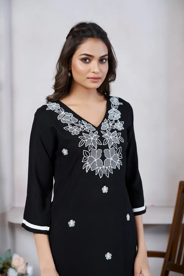 Black_Viscose_Rayon_Embroidery_Kurta_For_Women_&_Girls