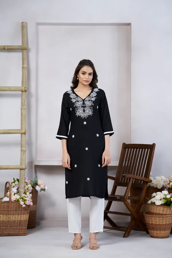 Black_Viscose_Rayon_Embroidery_Kurta_For_Women_&_Girls