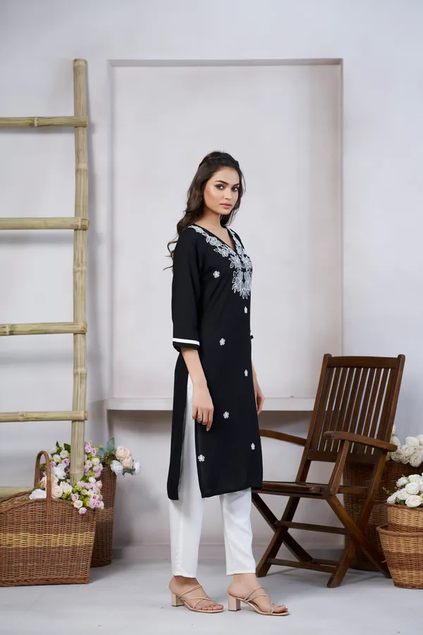 Black_Viscose_Rayon_Embroidery_Kurta_For_Women_&_Girls