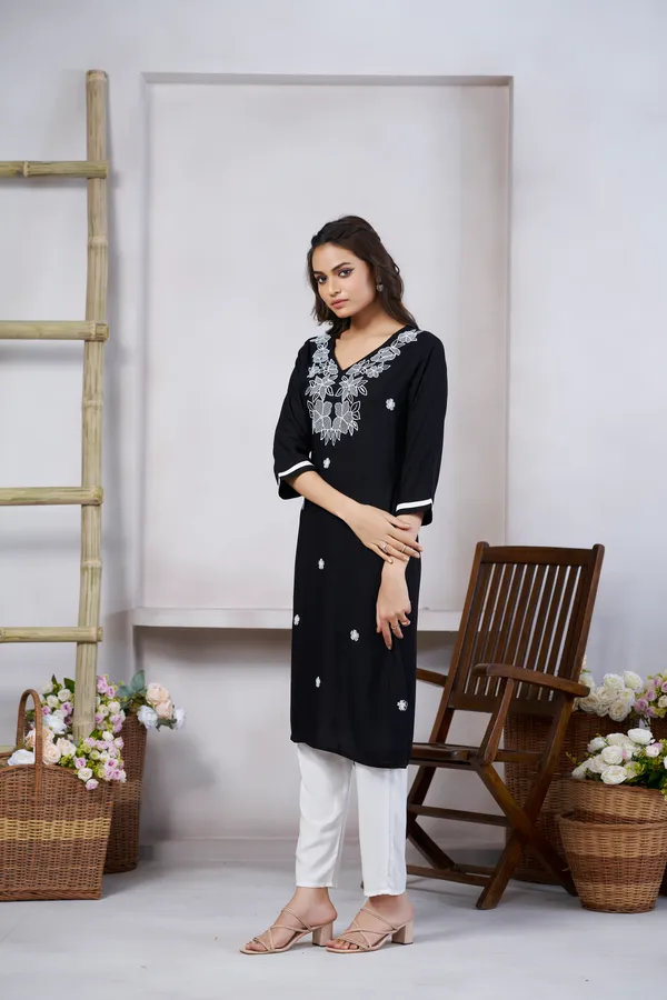 Black_Viscose_Rayon_Embroidery_Kurta_For_Women_&_Girls