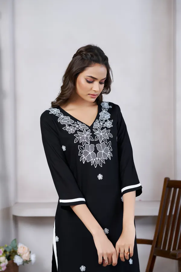 Black_Viscose_Rayon_Embroidery_Kurta_For_Women_&_Girls