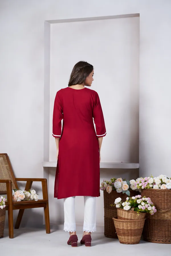 Maroon_Viscose_Rayon_Embroidery_Kurta_For_Women_&_Girls