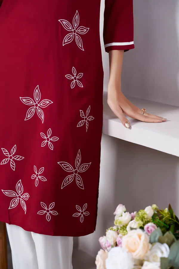 Maroon_Viscose_Rayon_Embroidery_Kurta_For_Women_&_Girls