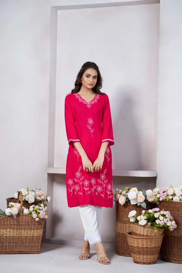 Light_Pink_Viscose_Rayon_Embroidery_Kurta_For_Women_&_Girls