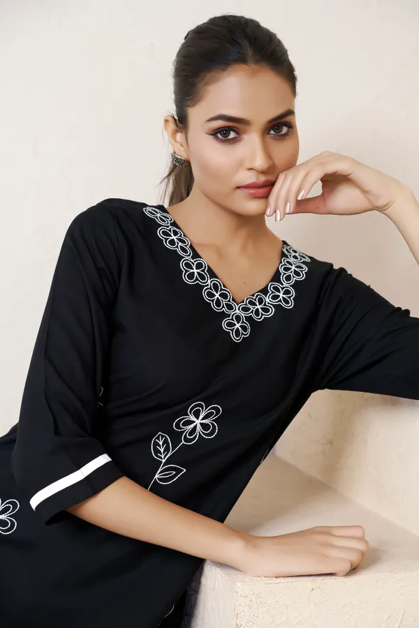 Black_Viscose_Rayon_Embroidery_Kurta_For_Women_&_Girls