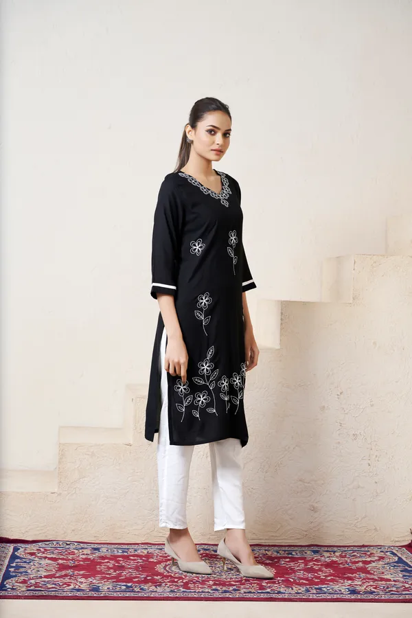 Black_Viscose_Rayon_Embroidery_Kurta_For_Women_&_Girls