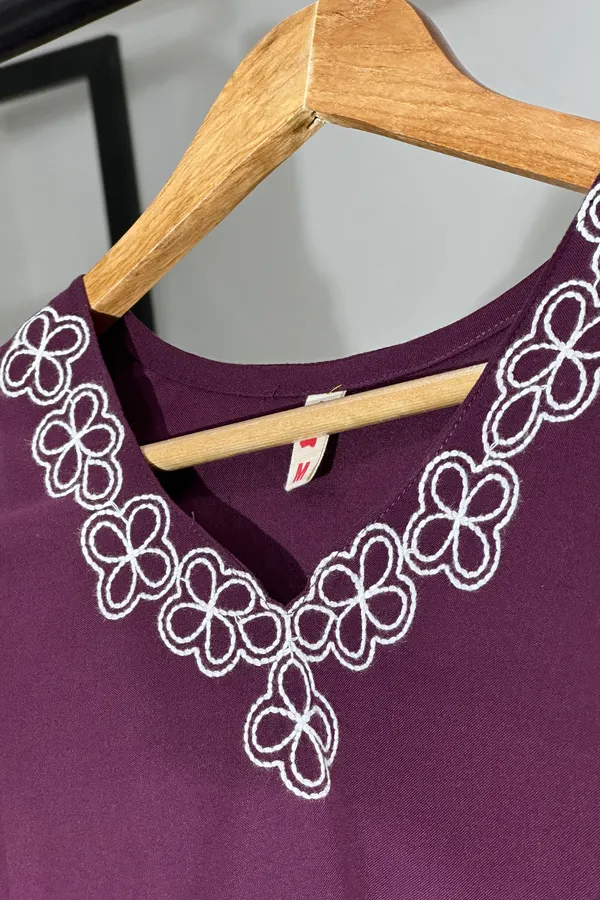 Wine_Viscose_Rayon_Embroidery_Kurta_For_Women_&_Girls