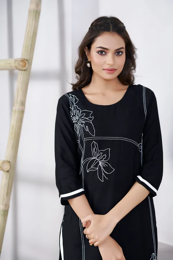 Black_Viscose_Rayon_Embroidery_Kurta_For_Women_&_Girls