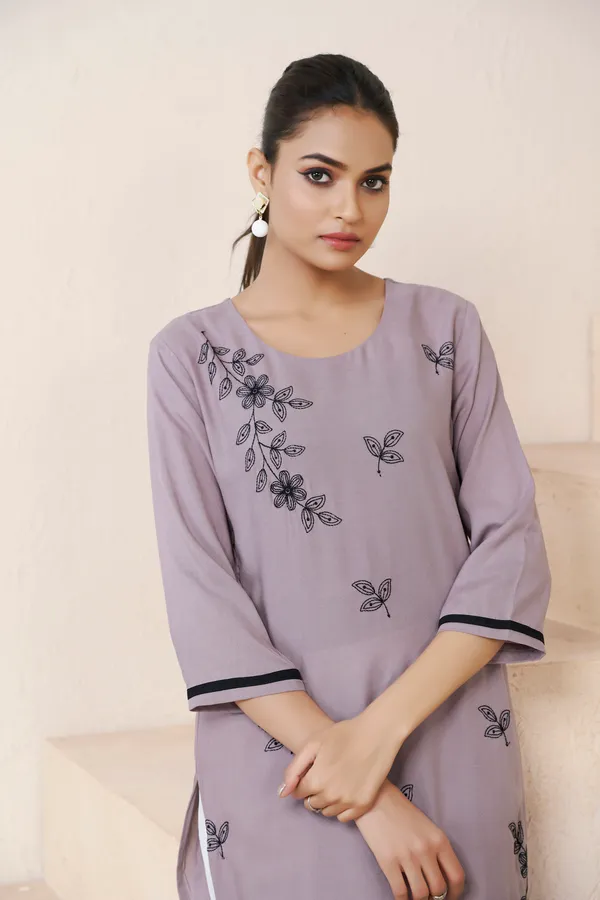 Grey_Viscose_Rayon_Embroidery_Kurta_For_Women_&_Girls