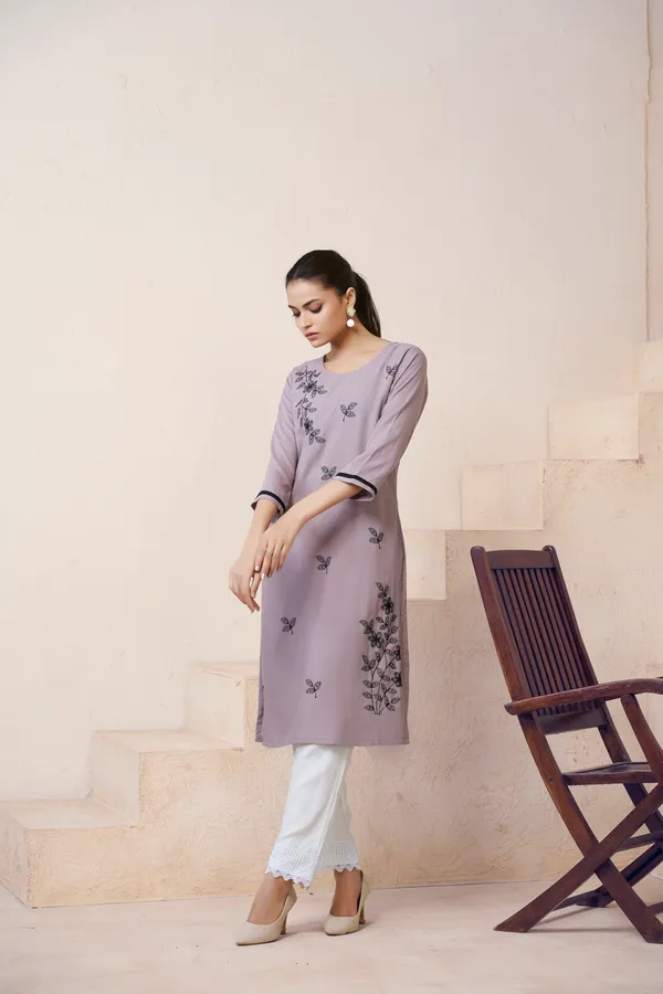 Grey_Viscose_Rayon_Embroidery_Kurta_For_Women_&_Girls