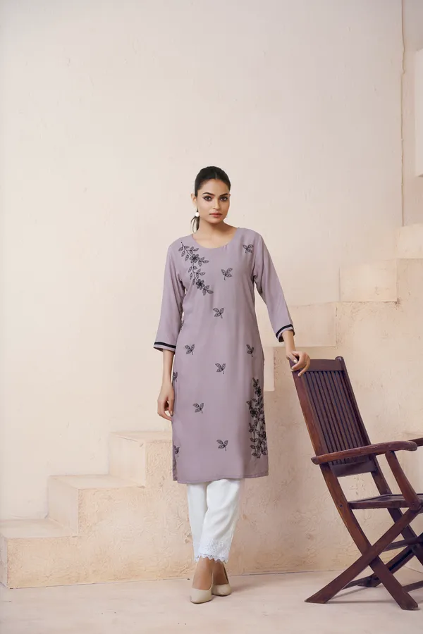 Grey_Viscose_Rayon_Embroidery_Kurta_For_Women_&_Girls