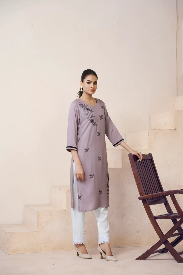 Grey_Viscose_Rayon_Embroidery_Kurta_For_Women_&_Girls