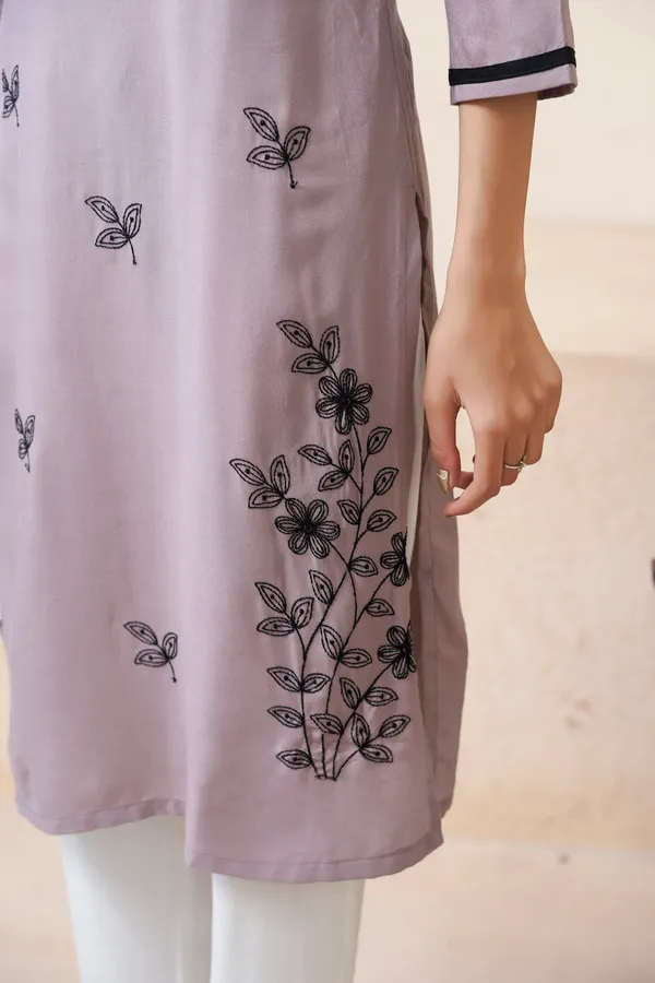 Grey_Viscose_Rayon_Embroidery_Kurta_For_Women_&_Girls