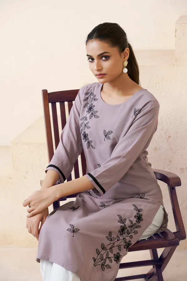 Grey_Viscose_Rayon_Embroidery_Kurta_For_Women_&_Girls