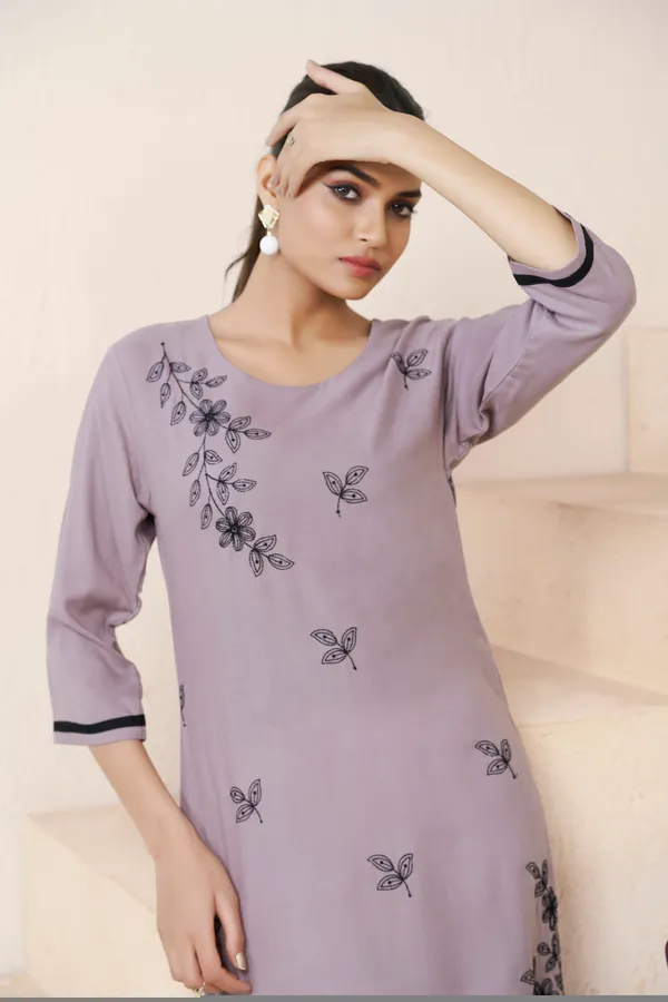 Grey_Viscose_Rayon_Embroidery_Kurta_For_Women_&_Girls