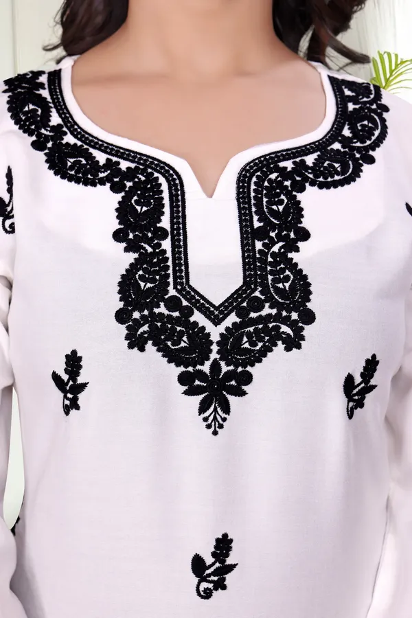 White_Chikankari_Dense_Floral_Embroidery_Tunic_For_Women_&_Girls
