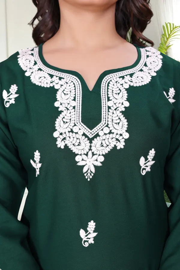 Green_Chikankari_Dense_Floral_Embroidery_Tunic_For_Women_&_Girls