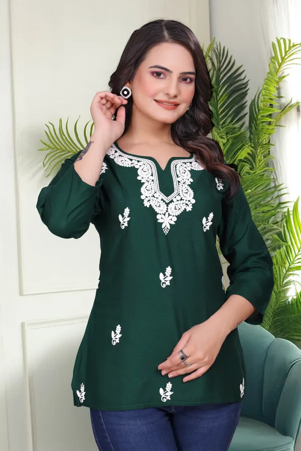 Green_Chikankari_Dense_Floral_Embroidery_Tunic_For_Women_&_Girls
