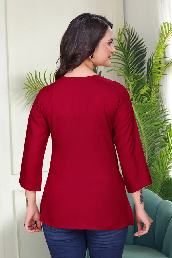 Maroon_Chikankari_Dense_Floral_Embroidery_Tunic_For_Women_&_Girls