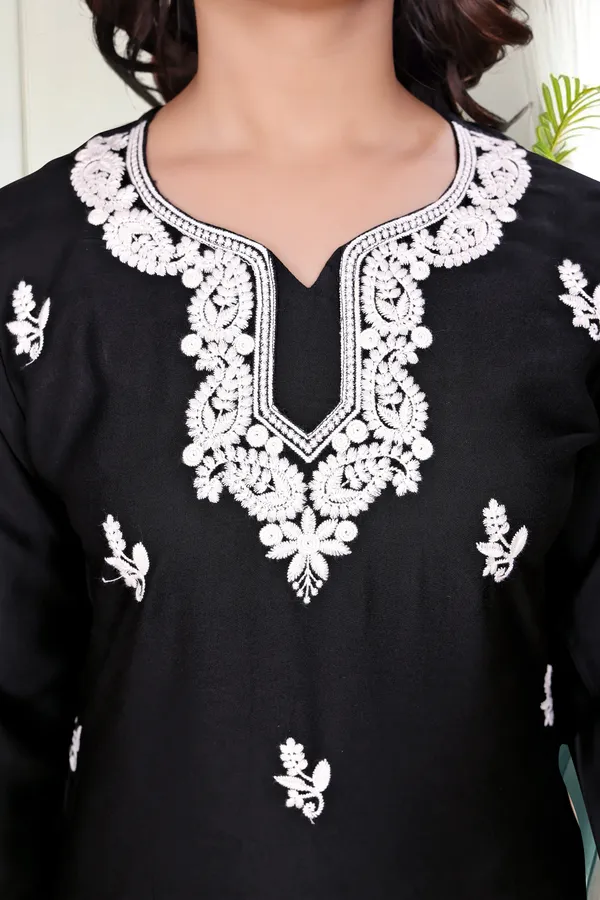 Black_Chikankari_Dense_Floral_Embroidery_Tunic_For_Women_&_Girls