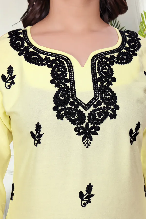 Yellow_Chikankari_Dense_Floral_Embroidery_Tunic_For_Women_&_Girls