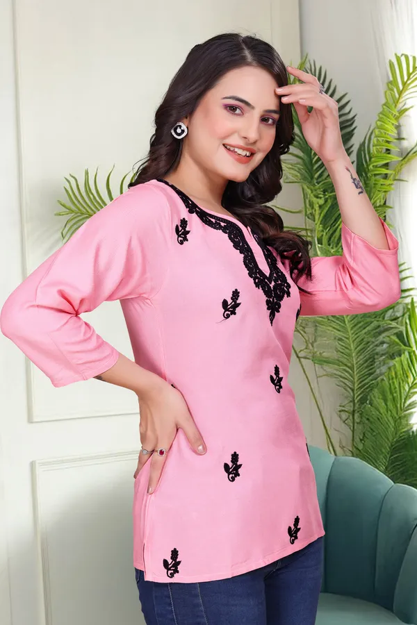 Pink_Chikankari_Dense_Floral_Embroidery_Tunic_For_Women_&_Girls