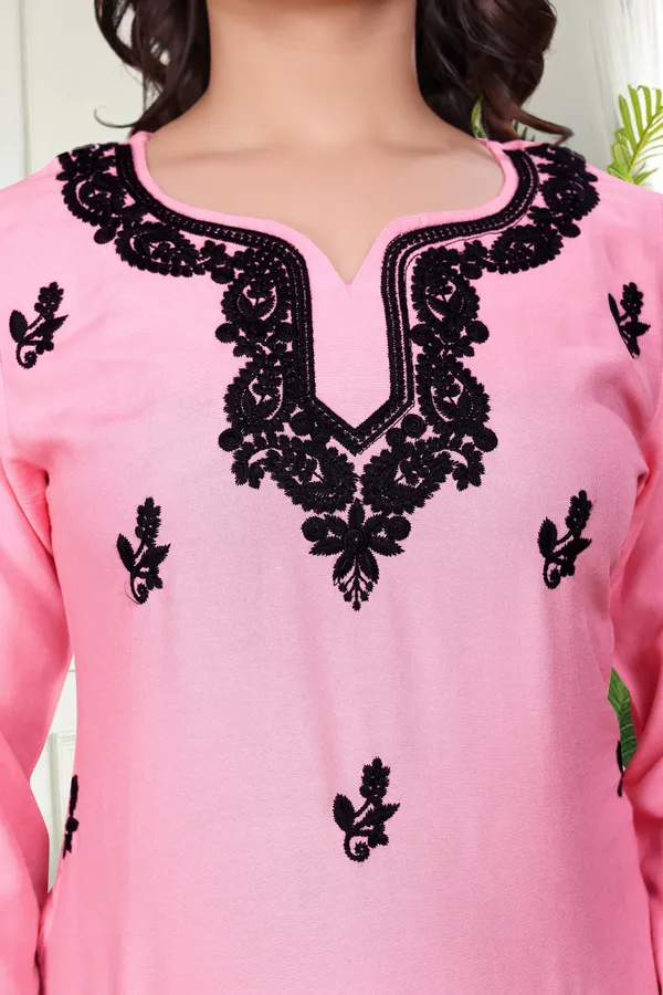 Pink_Chikankari_Dense_Floral_Embroidery_Tunic_For_Women_&_Girls