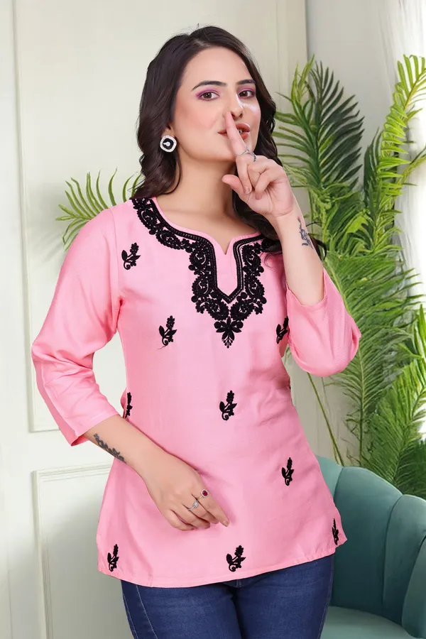 Pink_Chikankari_Dense_Floral_Embroidery_Tunic_For_Women_&_Girls