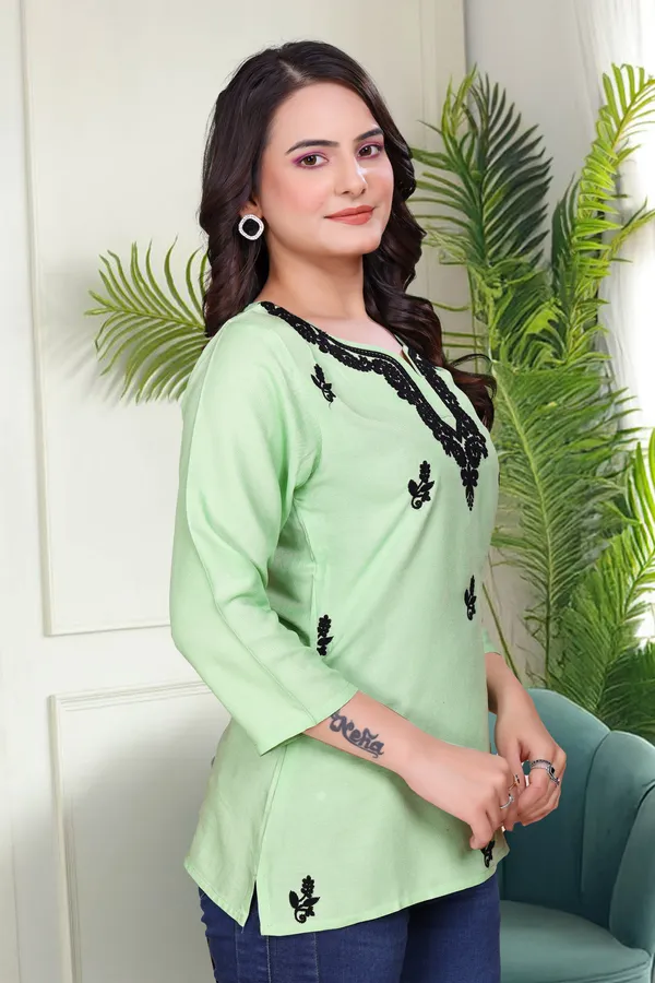 Green_Chikankari_Dense_Floral_Embroidery_Tunic_For_Women_&_Girls