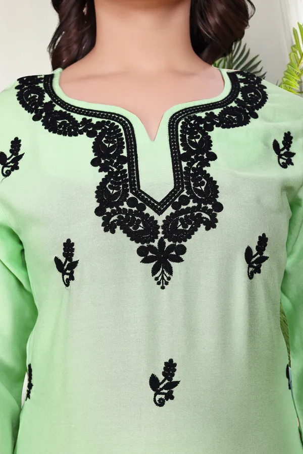 Green_Chikankari_Dense_Floral_Embroidery_Tunic_For_Women_&_Girls
