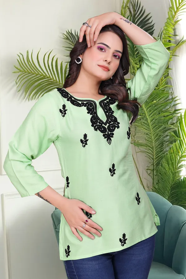 Green_Chikankari_Dense_Floral_Embroidery_Tunic_For_Women_&_Girls