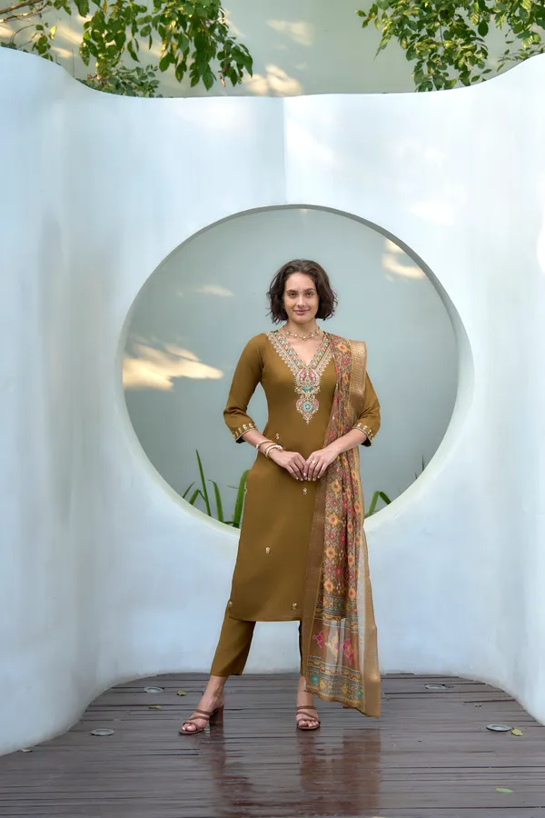 Rust_Viscose_Kurta,_Pant_&_Dupatta_Set_For_Women_&_Girls