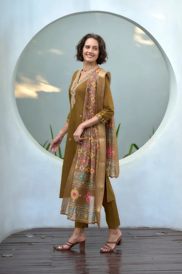 Rust_Viscose_Kurta,_Pant_&_Dupatta_Set_For_Women_&_Girls