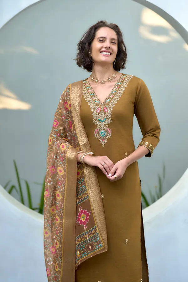 Rust_Viscose_Kurta,_Pant_&_Dupatta_Set_For_Women_&_Girls