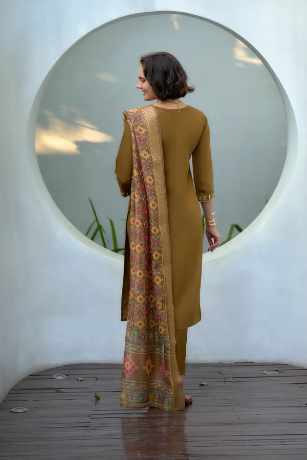 Rust_Viscose_Kurta,_Pant_&_Dupatta_Set_For_Women_&_Girls