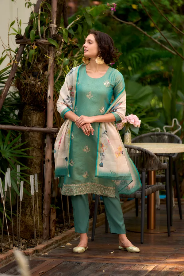 Teal_Viscose_Kurta,_Pant_&_Dupatta_Set_For_Women_&_Girls
