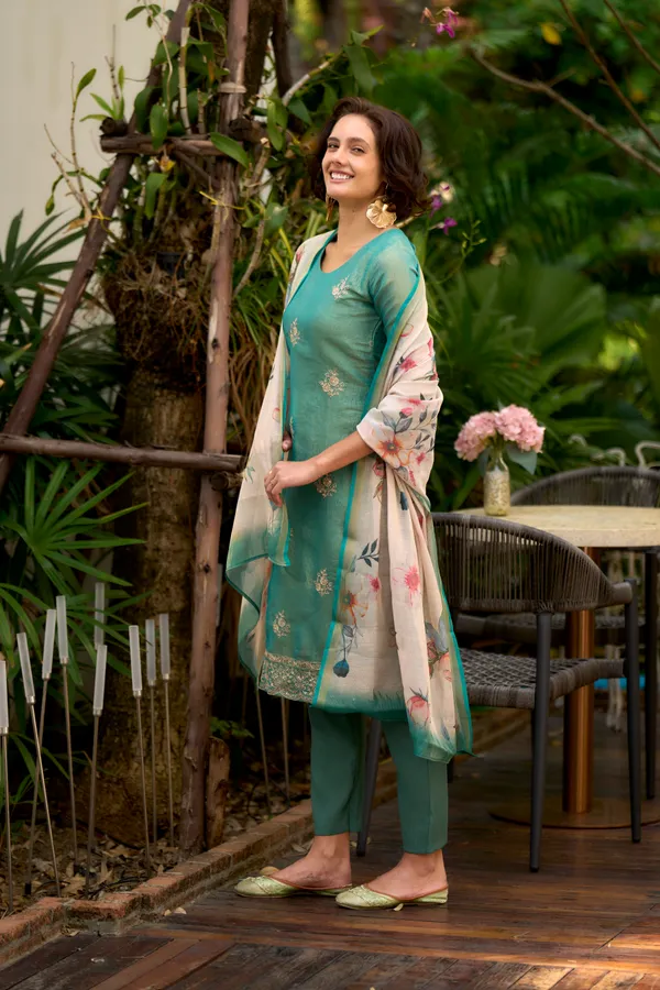 Teal_Viscose_Kurta,_Pant_&_Dupatta_Set_For_Women_&_Girls
