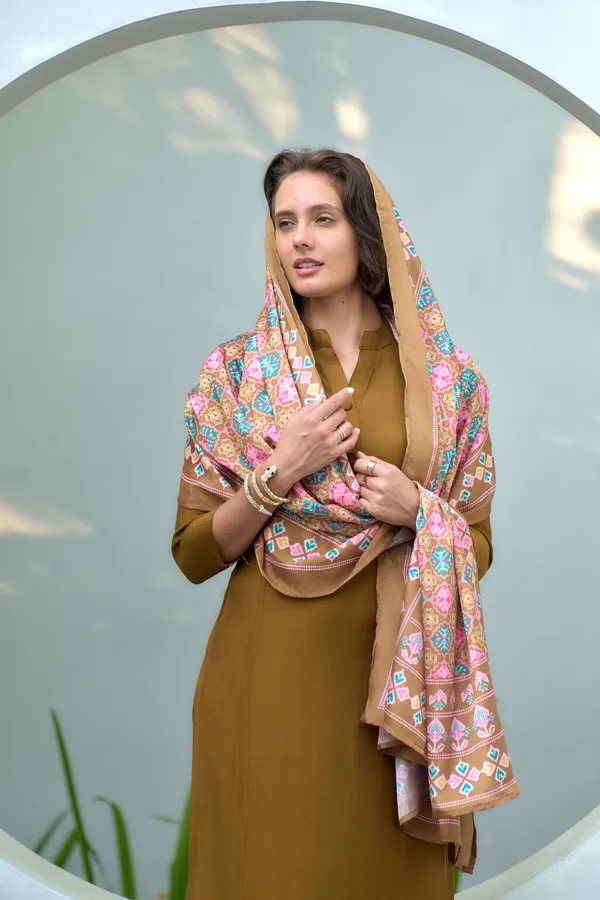 Coffee_Viscose_Kurta,_Pant_&_Dupatta_Set_For_Women_&_Girls