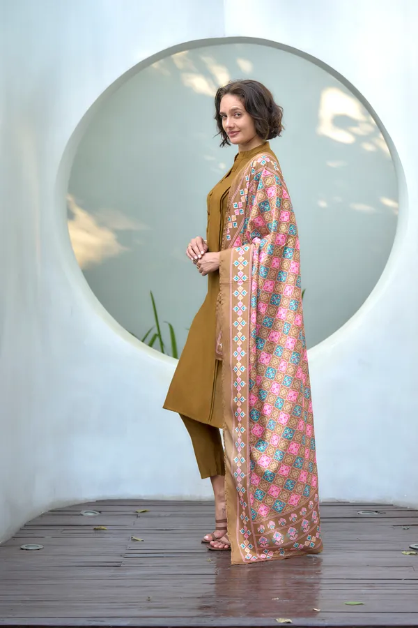 Coffee_Viscose_Kurta,_Pant_&_Dupatta_Set_For_Women_&_Girls