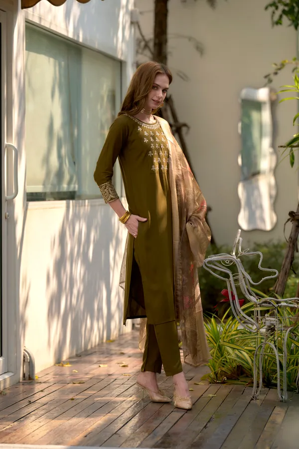 Brown_Viscose_Kurta,_Pant_&_Dupatta_Set_For_Women_&_Girls