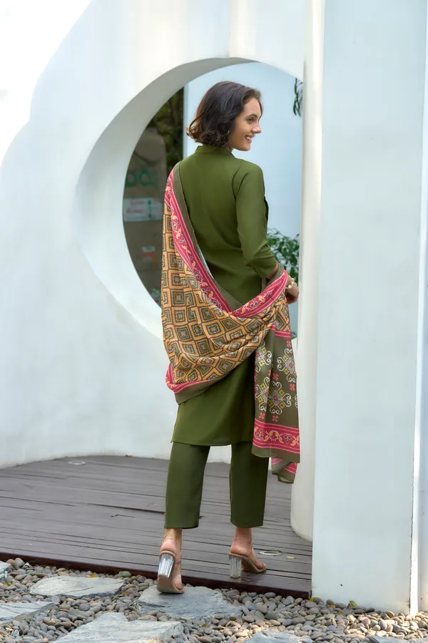 Olive_Green_Viscose_Kurta,_Pant_&_Dupatta_Set_For_Women_&_Girls
