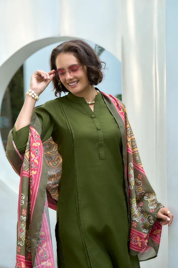 Olive_Green_Viscose_Kurta,_Pant_&_Dupatta_Set_For_Women_&_Girls