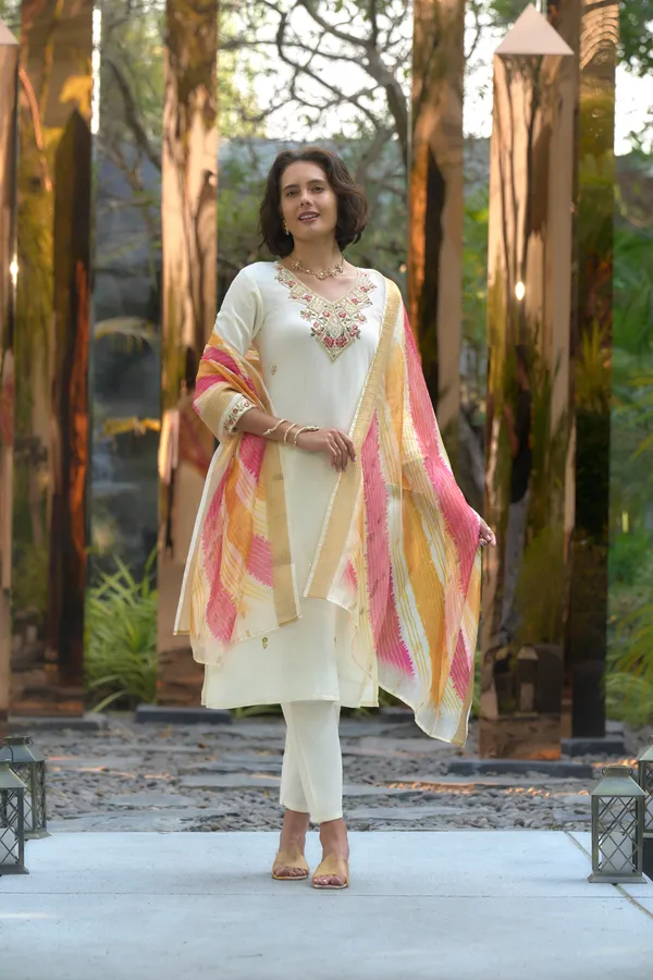 Cream_Viscose_Kurta,_Pant_&_Dupatta_Set_For_Women_&_Girls